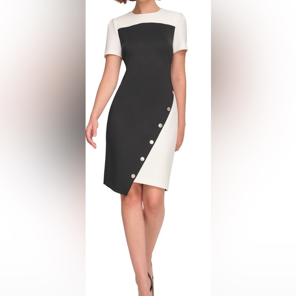 New - Tommy Hilfiger Colorblocked Asymmetrical-Hem Sheath Dress - Picture 1 of 6